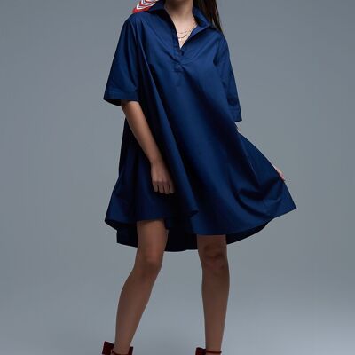 Robe oversize en popeline à manches 3/4, bleu marine