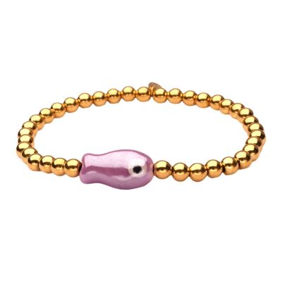 Pulsera LizzyMae de acero inoxidable con pez dorado y lila