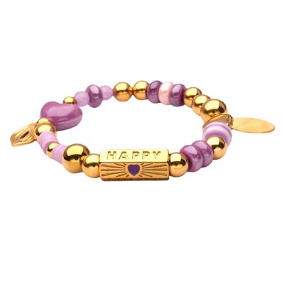 Pulsera LizzyMae de acero inoxidable con dije dorado y color lila
