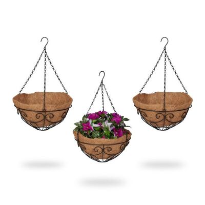 WOODENFURN set di 3 cesti appesi in cocco