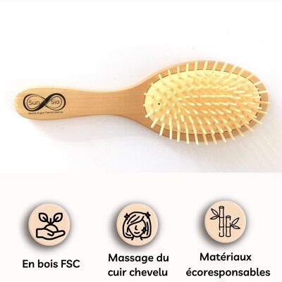 Regalos para el día de la madre - Cepillo de pelo de madera - Desenredante, antiestático y respetuoso con el medio ambiente - 109 suaves granos sobre cojín para un cepillado agradable con efecto masaje