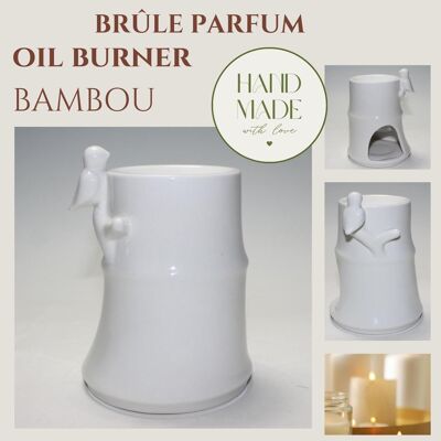 Quemador de Perfume - Bambú - en Cerámica Lacada - Fondant, Ceras Perfumadas, Aceites Esenciales - Idea de Regalo Decorativo