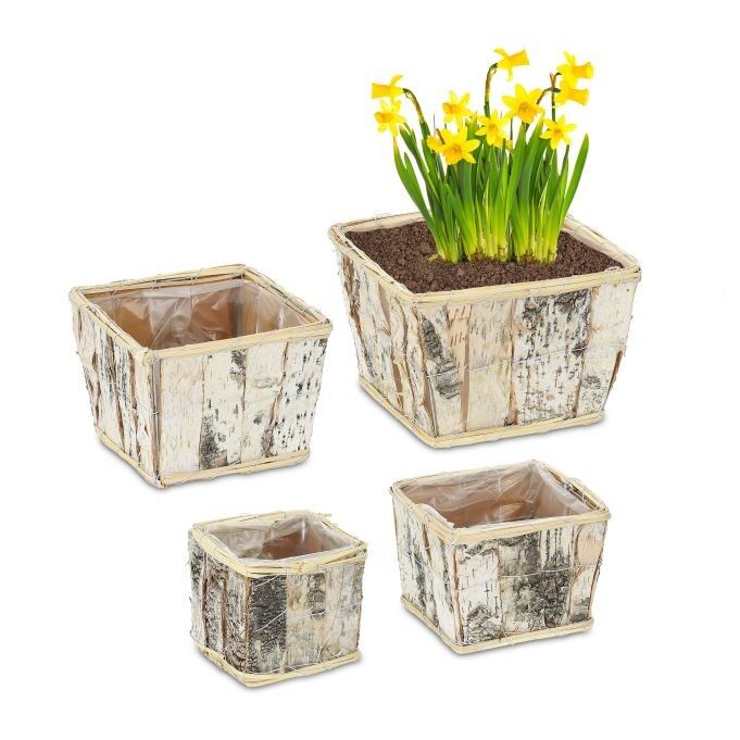 Lot de 4 pots de fleurs carrés en bouleau WOODENFURN