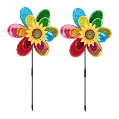 WOODENFURN Set di 2 mulini a vento con fiori