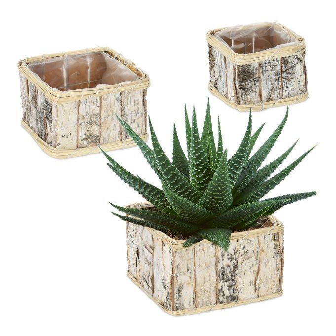 Lot de 3 pots de fleurs rectangulaires WOODENFURN