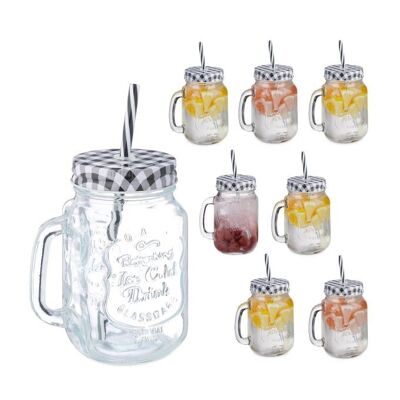 WOODENFURN set of 8 drinking glasses with lids, checkered