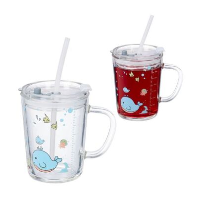 WOODENFURN Juego de 2 vasos infantiles con motivo de ballena