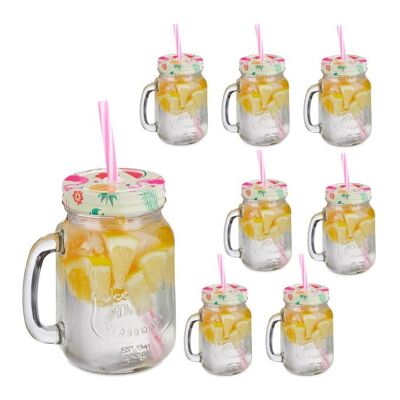 WOODENFURN Lot de 8 verres à boire avec couvercles Flamingo