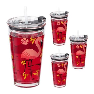 Ensemble de 4 verres à boire WOODENFURN avec motif flamant rose