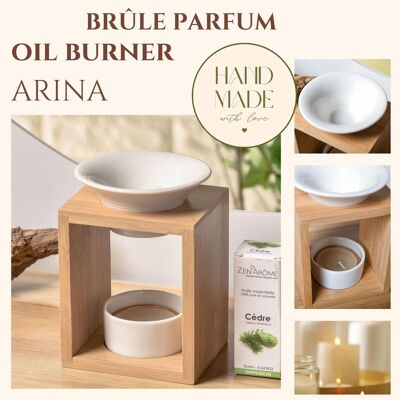 Parfümbrenner Naturea-Serie – Arina – Duftwachsschmelzbrenner – Diffusor für ätherische Öle und Raumdüfte – Aromatherapie-Kerzenhalter aus Bambus und Keramik