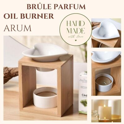 Perfume Burner Naturea Series - Arum - in Ceramic and Bamboo - Modern and Sleek Design - Candlestick Aromatherapy Dish Warmer - Decorative Idea