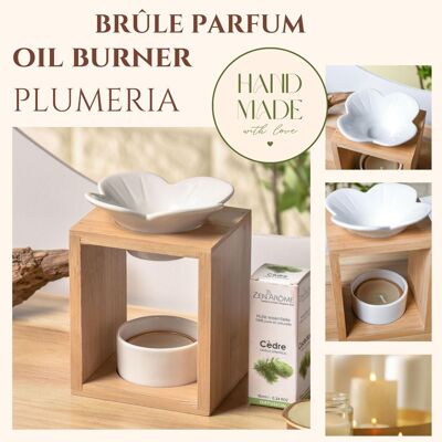 Perfume Burner Naturea Series - Plumeria - in Ceramic and Bamboo - Aromatherapy, Scented Waxes, Essential Oils - Decorative Gift Idea