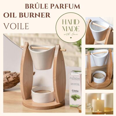 Bruciaprofumo Serie Naturea – Voile – Scioglie e Cere Profumate – Candela in Bambù e Ceramica – Fragranza per la Casa