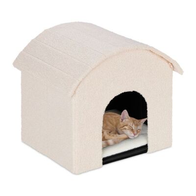 Cueva para gatos beige con zona de rascado WOODENFURN