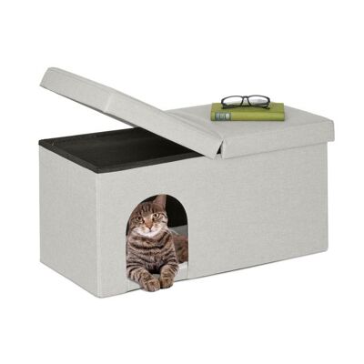 Cueva para gatos WOODENFURN en beige con tapa