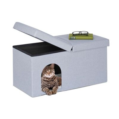 Cueva para gatos WOODENFURN en gris con tapa