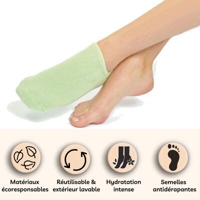 Moisturizing SPA Green Socks - Gel with Jojoba and Olive Oils, Vitamin E and Lavender - Against Dry and Cracked Feet, Restores Softness and Suppleness to Feet