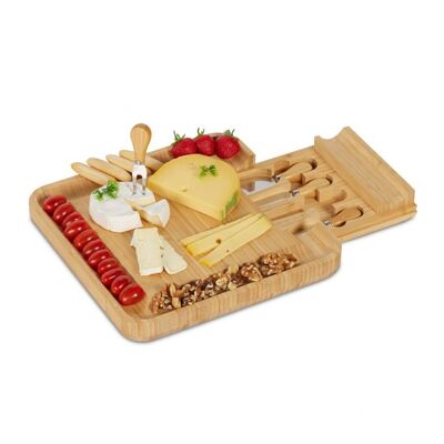 WOODENFURN Bamboo Cheese Board with 4-Piece Cutlery Set