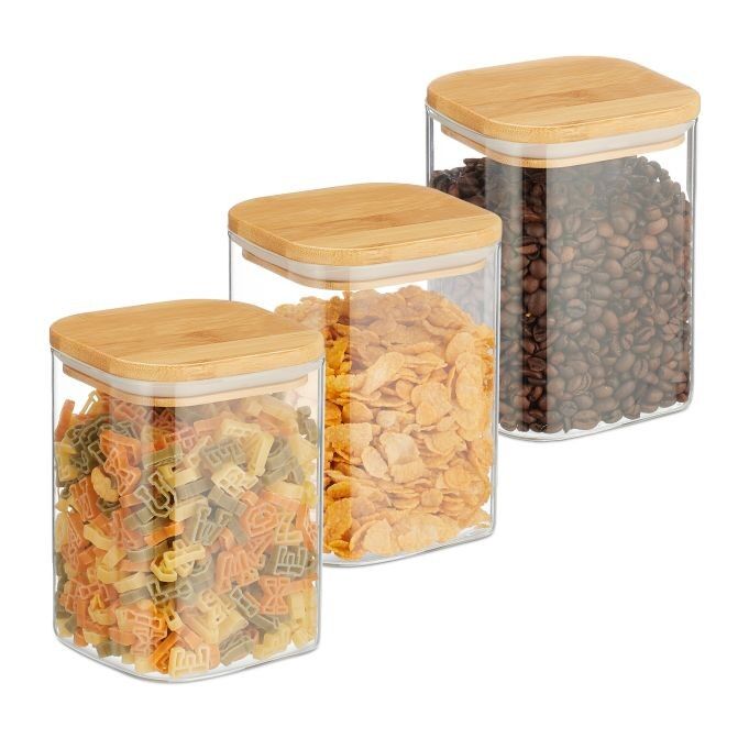 WOODENFURN set of 3 storage jars with lids, 900 ml