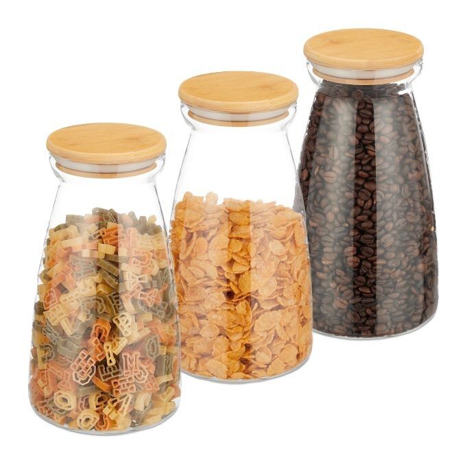 WOODENFURN storage jars with lids in a set of 3