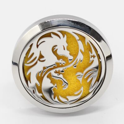 Diffuser for Car Clip'Arôme - Dragon - in Stainless Steel with Blotters - Decorative Aromatherapy Accessory - Gift Idea