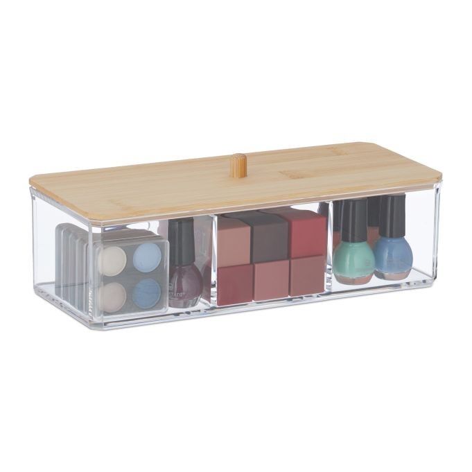 Organisateur de maquillage WOODENFURN avec couvercle en bambou
