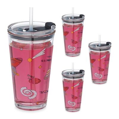 Ensemble de 4 verres pour enfants WOODENFURN avec motif spatial