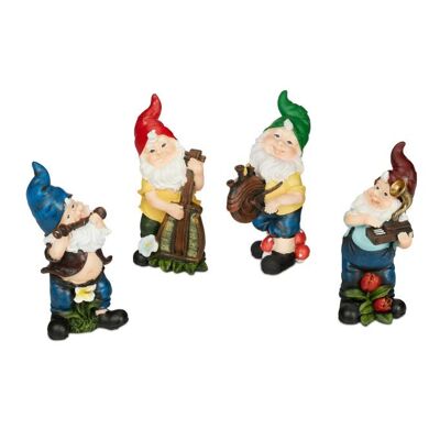 WOODENFURN Set di 4 gnomi da giardino musicisti
