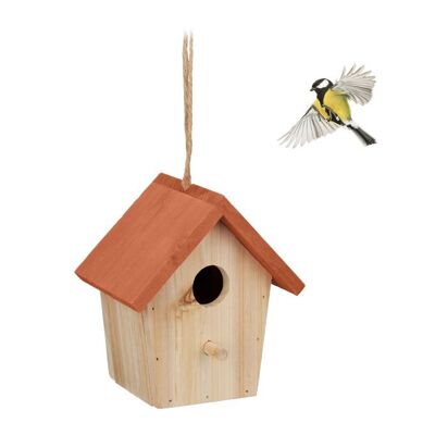 Casetta per uccelli decorativa WOODENFURN con tetto arancione