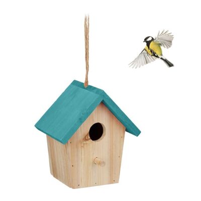 Casetta per uccelli decorativa WOODENFURN con tetto blu