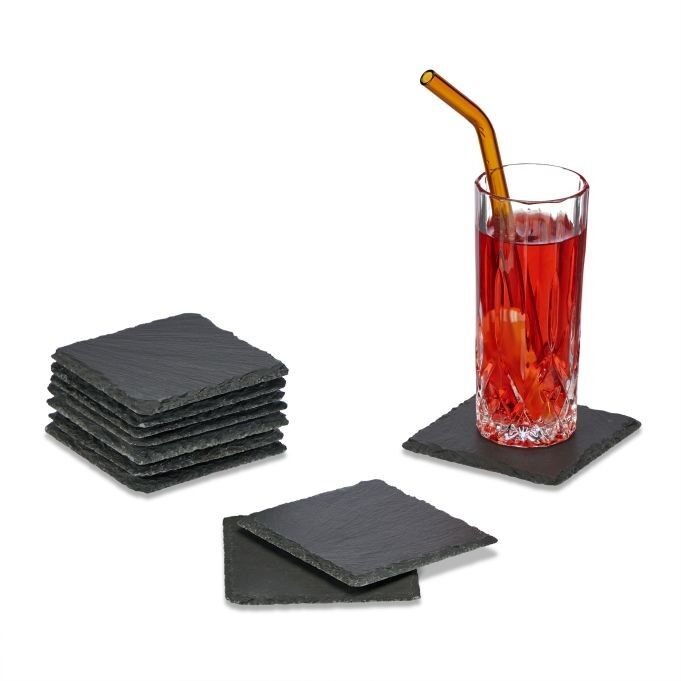 WOODENFURN set of 10 slate coasters 10x10 cm