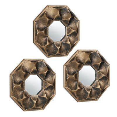 WOODENFURN mirror set of 3 flowers