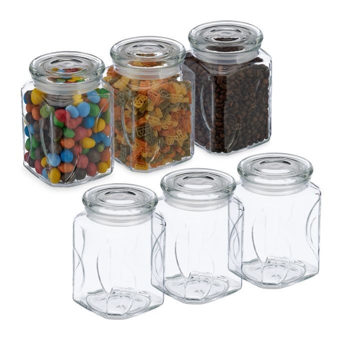 WOODENFURN set of 6 storage jars with lids, 750 ml