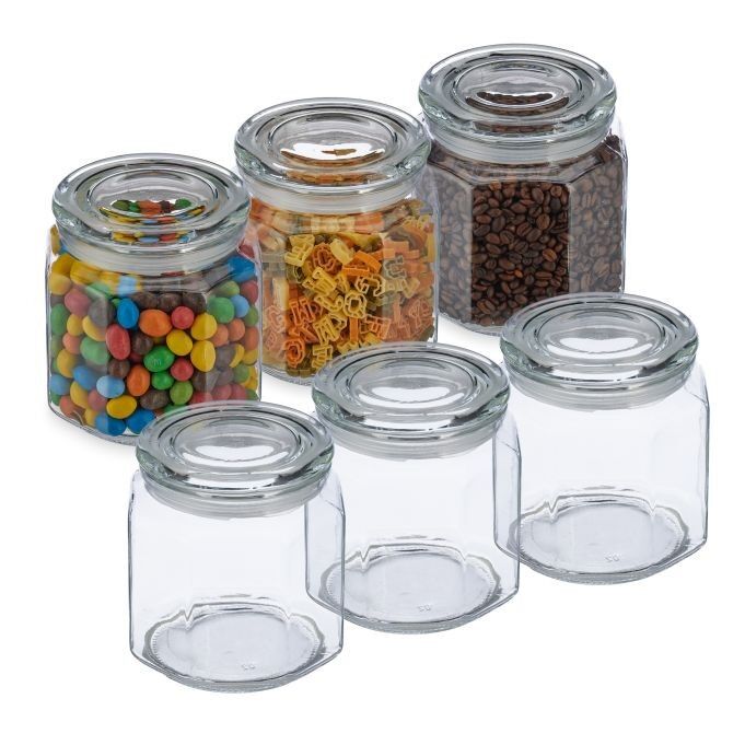 WOODENFURN set of 6 storage jars with lids 1300 ml