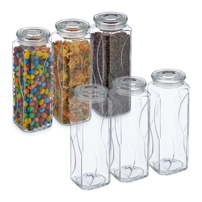WOODENFURN set of 6 storage jars with lids 1650 ml