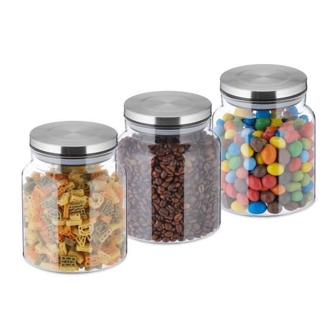 WOODENFURN set of 3 storage jars with lids, 1100 ml
