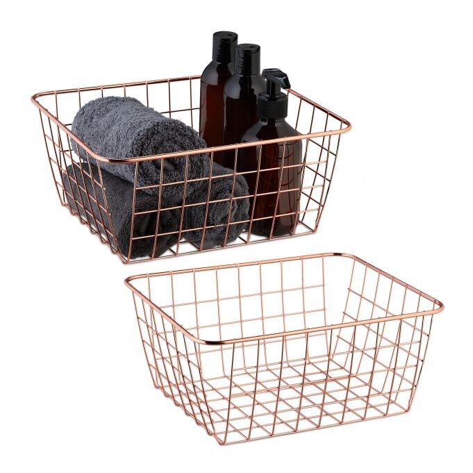 WOODENFURN wire basket set of 2 rose gold