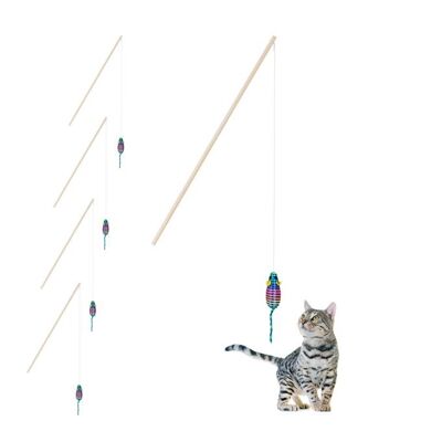 Juego de 5 cañas de pescar para gatos WOODENFURN