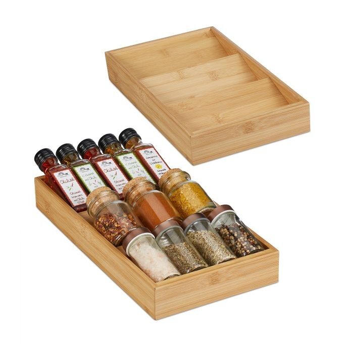 WOODENFURN lot de 2 étagères à épices en bambou pour tiroirs