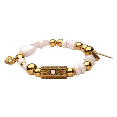 Bracelet LizzyMae en acier inoxydable avec breloque dorée blanche