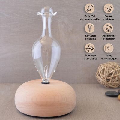 Diffuser by Nebulization - Bao - in Glass and Wood - Adjustable Power - Gift Idea