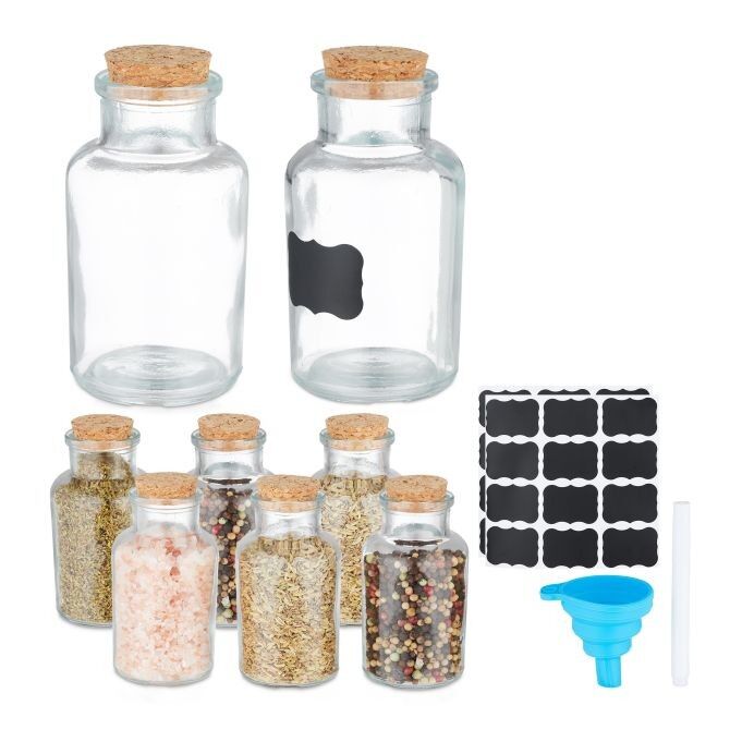 WOODENFURN set of 8 spice jars with cork lids