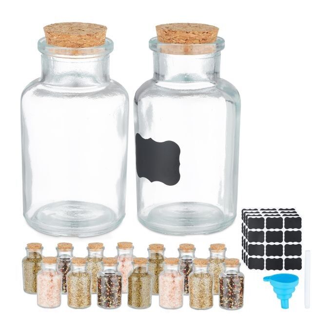 WOODENFURN set of 16 spice jars with cork lids