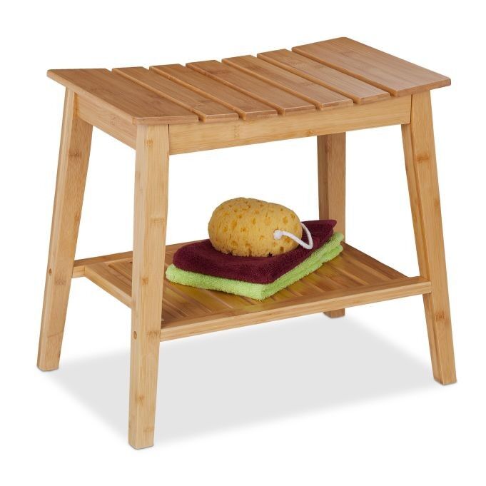 Tabouret de salle de bain en bambou WOODENFURN avec étagère