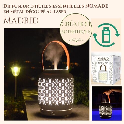 Diffuseur Ultrasonique - Madrid – Diffusion Nomade avec Batterie – Huiles Essentielles et Parfums – Décoration – Objet Aromathérapie