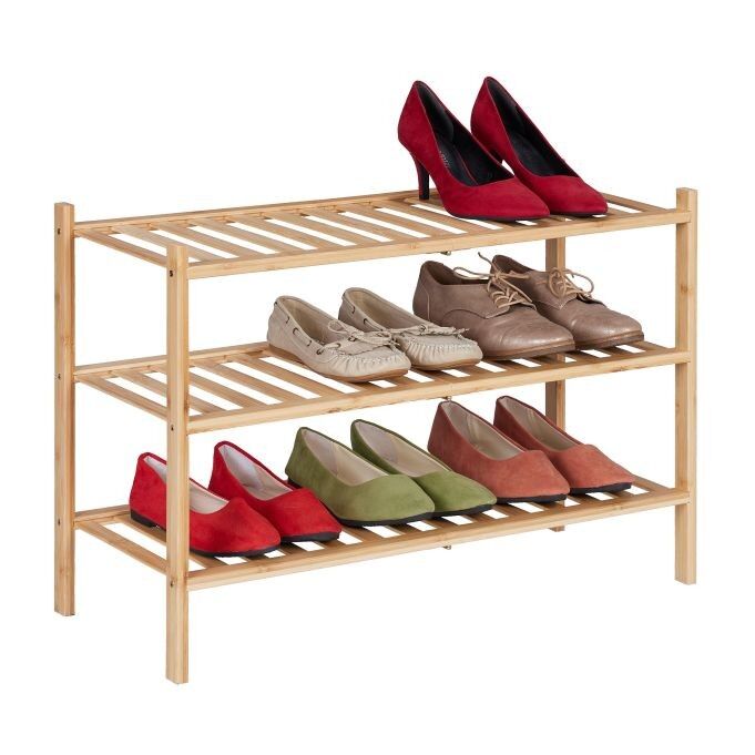 Étagère à chaussures empilable en bambou WOODENFURN à 3 niveaux