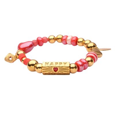 LizzyMae bracelet stainless steel gold charm red