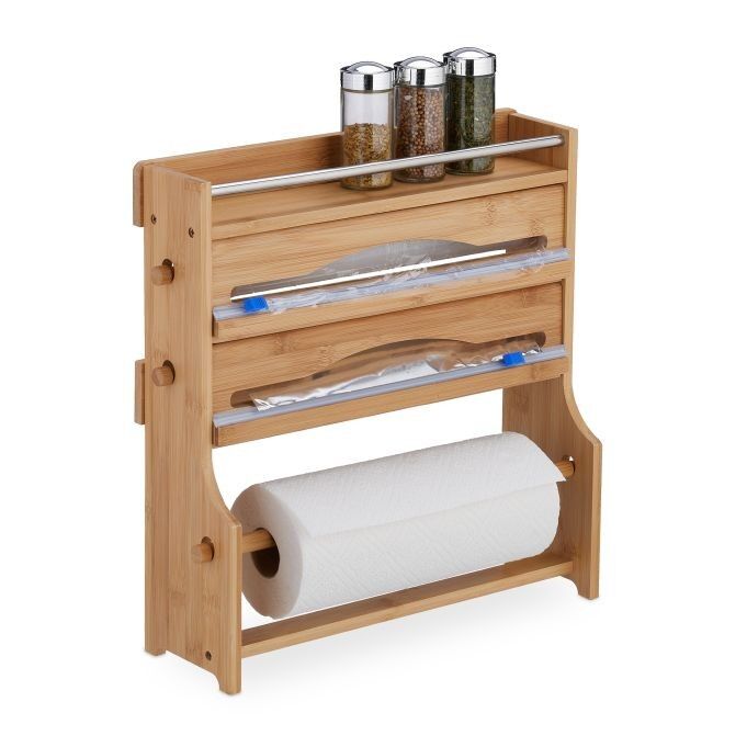 WOODENFURN wall roll holder with spice rack