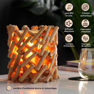 Diffuser by Soft Heat – Calorya n°7 – Real Wood and Glass – Scents, Perfumed Waxes and Essential Oils – Decorative and Warm