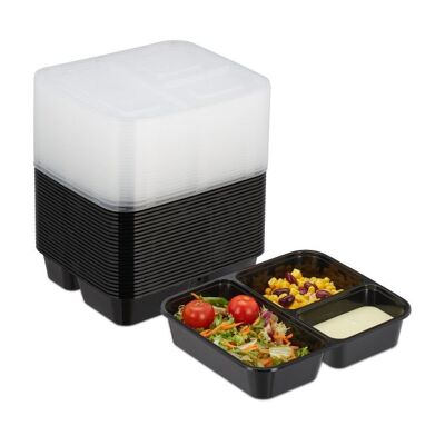 Boîtes de préparation de repas WOODENFURN à 3 compartiments, lot de 24